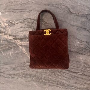 CHANEL Quilted suede Tote in Deep Brown with 24 karat Gold CC